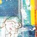 Gemälde L'amie nuit von Sablyne | Gemälde Art brut Alltagsszenen Holz Pappe Acryl Collage Tinte Pastell Textil Blattgold Upcycling Papier Pigmente