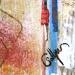 Gemälde Larmes d'Ondine von Sablyne | Gemälde Art brut Porträt Alltagsszenen Holz Pappe Acryl Collage Tinte Pastell Blattgold Upcycling Papier Pigmente