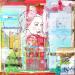 Gemälde Cherry eyes von Sablyne | Gemälde Art brut Porträt Alltagsszenen Holz Pappe Acryl Collage Tinte Pastell Blattgold Upcycling Papier Pigmente