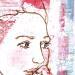 Peinture Cherry eyes par Sablyne | Tableau Art Singulier Portraits Scènes de vie Bois Carton Acrylique Collage Encre Pastel Feuille d'or Upcycling Papier Pigments