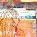 Gemälde Femme funk von Sablyne | Gemälde Figurativ Porträt Alltagsszenen Holz Pappe Acryl Collage Tinte Pastell Textil Blattgold Upcycling Pigmente
