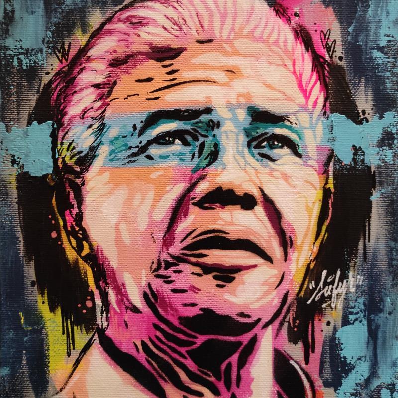 Gemälde Nelson Mandela von Sufyr | Gemälde Street art Porträt Graffiti Posca