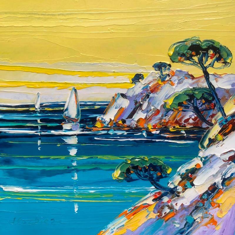 Painting Baignade matinale dans la calanque by Corbière Liisa | Painting Figurative Oil Landscapes, Pop icons
