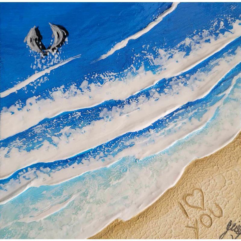 Painting AITUTAKI by Geiry | Painting Subject matter Landscapes Nature Animals Wood Acrylic Resin Pigments Marble powder