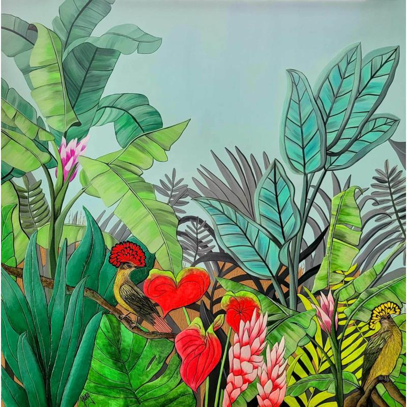 Gemälde PORTE-EVENTAIL ROI D'AMAZONIE  von Geiry | Gemälde Materialismus Landschaften Natur Tiere Holz Acryl Pigmente Marmorpulver