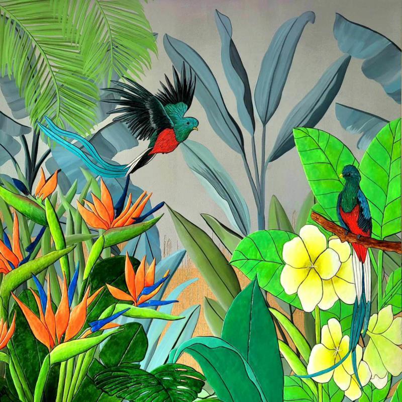 Painting QUETZAL DU PANAMA by Geiry | Painting Subject matter Acrylic, Marble powder, Pigments, Wood Animals, Landscapes, Nature