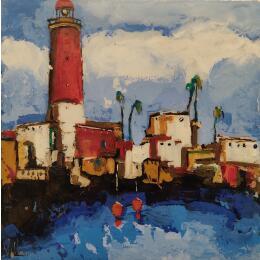 Gemälde Pueblo Pesquero von Villanueva Puigdelliura Natalia | Gemälde Figurativ Acryl, Harz Landschaften, Marine