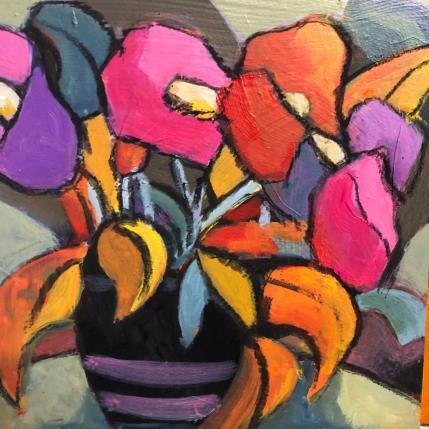 Painting Fleurs  by Fauve | Painting Figurative Acrylic, Oil, Wood Still-life