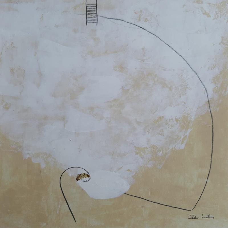 Peinture abstract white B 68 par Wilms Hilde | Tableau Abstrait Acrylique Collage Feuille d'or