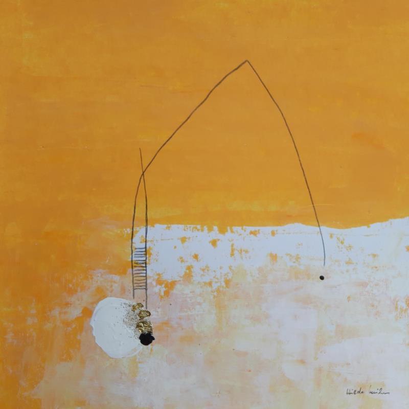Painting abstract yellow B 71 by Wilms Hilde | Painting Abstract Acrylic Gluing Gold leaf