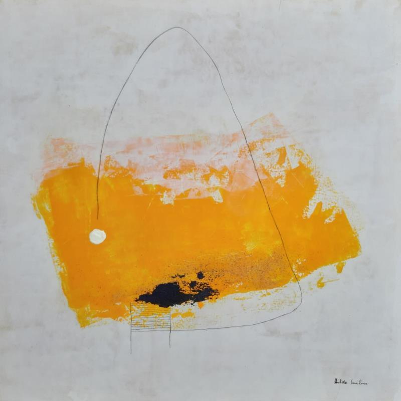 Peinture abstract yellow D 57 par Wilms Hilde | Tableau Abstrait Acrylique Collage