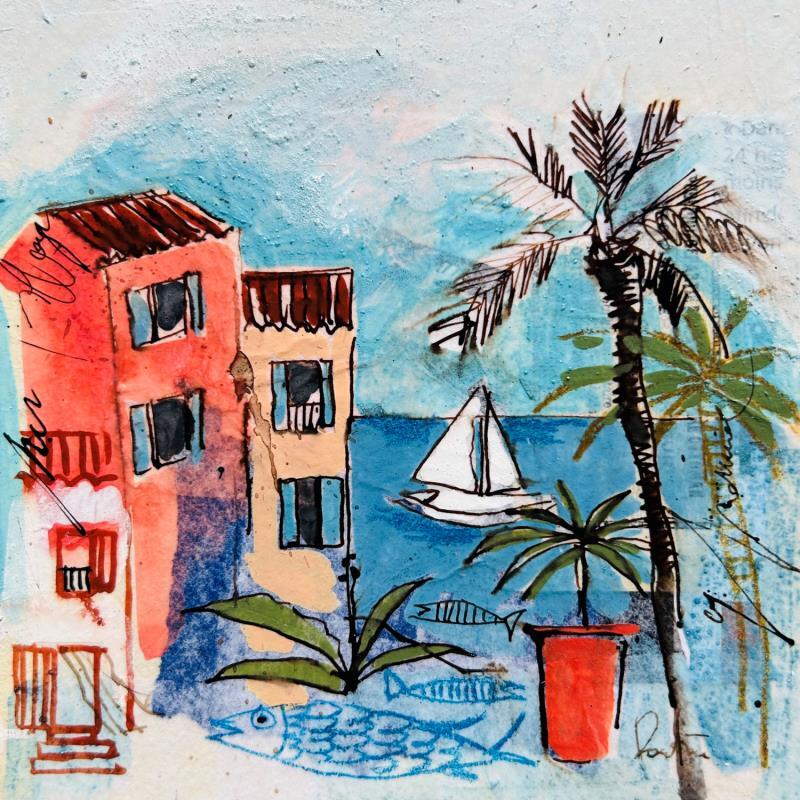Painting petit port by Colombo Cécile | Painting Figurative Acrylic, Gluing, Ink, Pastel, Watercolor Landscapes, Life style, Marine