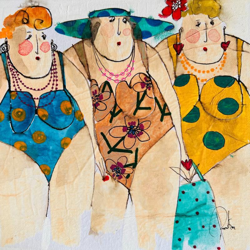 Painting Anaïs, Florence, Raymonde by Colombo Cécile | Painting Figurative Acrylic, Gluing, Ink, Pastel, Watercolor Life style, Pop icons, Portrait