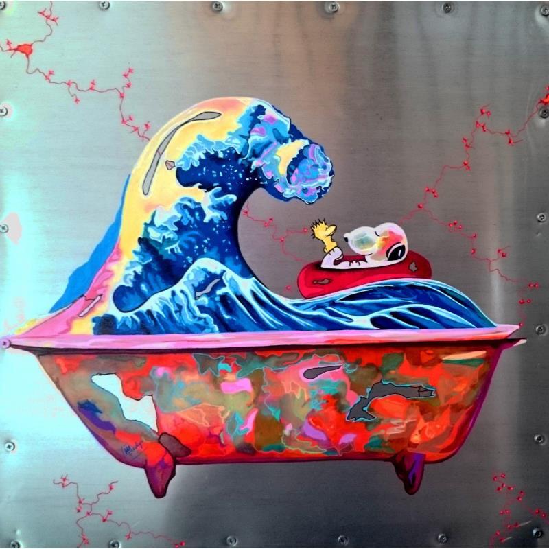 Painting Snoopy tient la vague by Medeya Lemdiya | Painting Pop-art Acrylic, Metal, Oil Pop icons