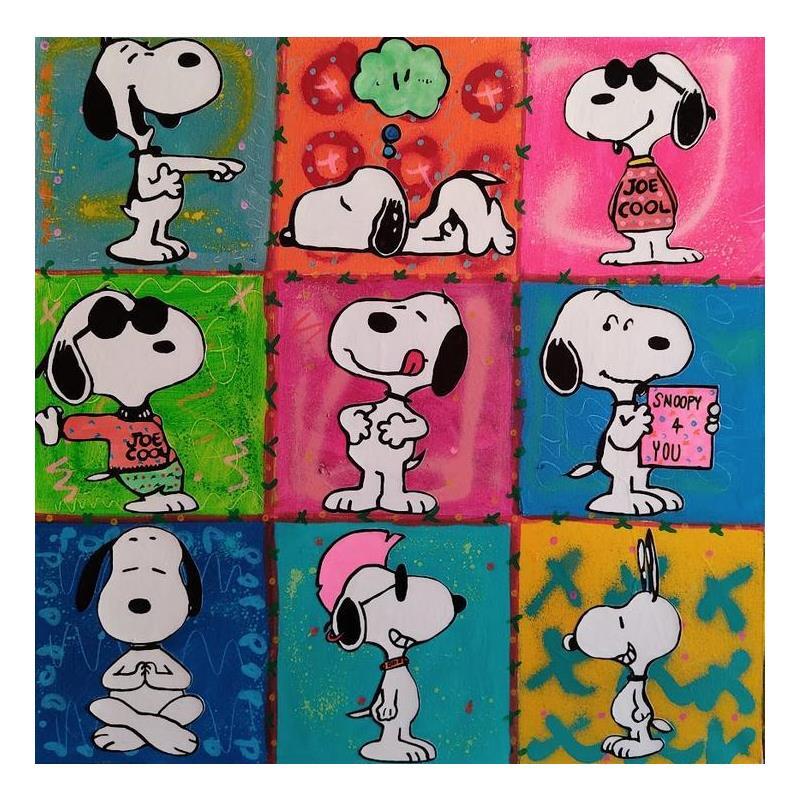 Painting Snoopy attitude by 9 by Kikayou | Painting Pop-art Acrylic, Gluing, Graffiti