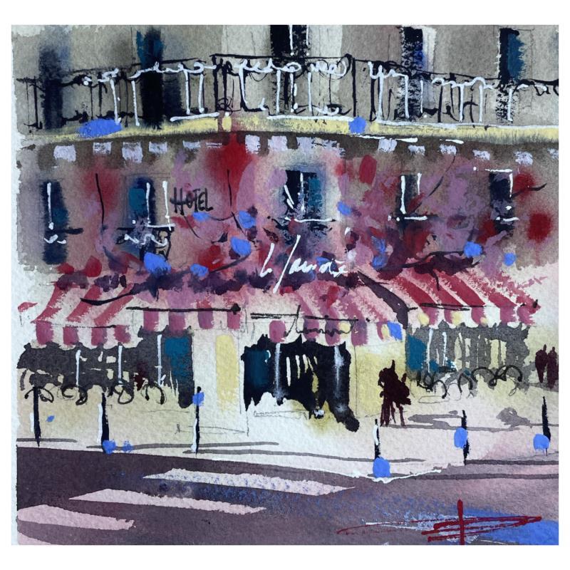 Painting Café la Favorite Paris by Bailly Kévin  | Painting Figurative Urban Architecture Watercolor Ink