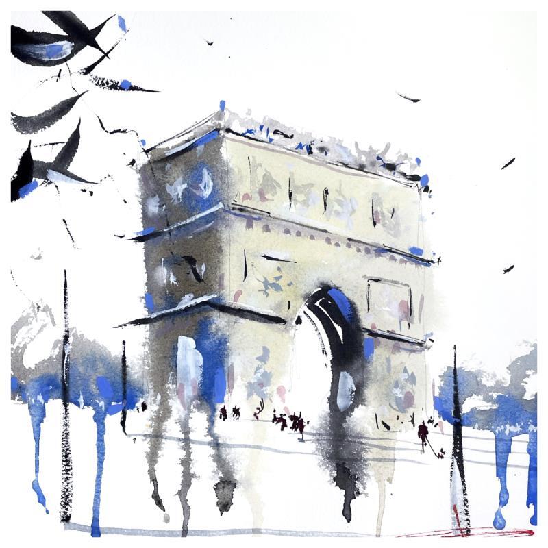 Painting L’Arc de Triomphe by Bailly Kévin  | Painting Figurative Urban Architecture Watercolor Ink