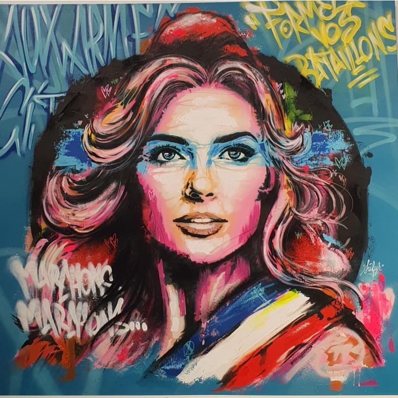 Peinture Marianne Marchons Marchons par Sufyr | Tableau Street Art Graffiti, Posca
