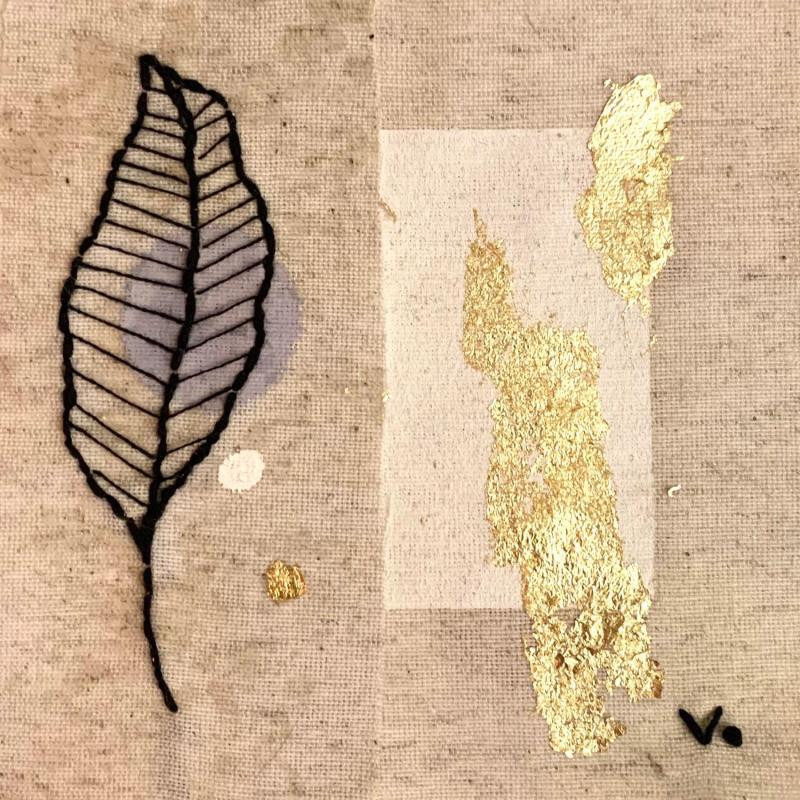 Gemälde Feuille de laurier von Vaea | Gemälde Materialismus Blattgold, Gouache, Textil Minimalistisch, Natur
