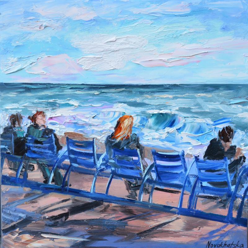 Gemälde Les chaises bleues de Nice  von Novokhatska Olga | Gemälde Figurativ Öl Urban
