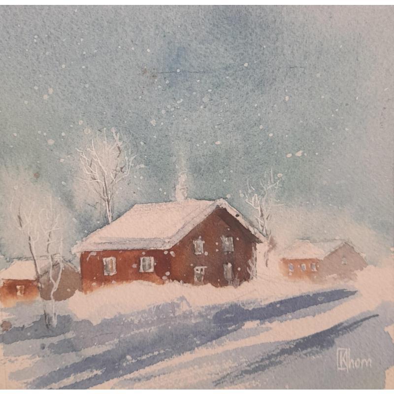 Gemälde Winter in the village von Lida Khomykova | Gemälde Figurativ Aquarell