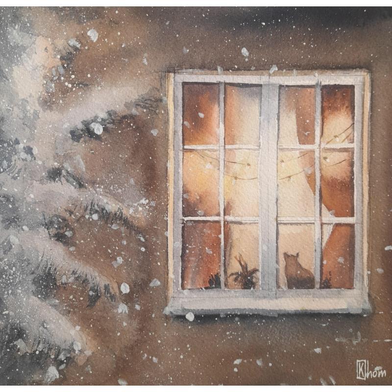 Peinture Winter window par Lida Khomykova | Tableau Figuratif Aquarelle