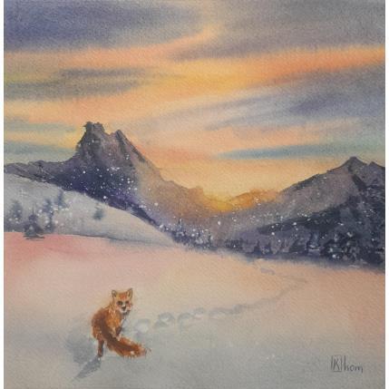 Painting Fox in the mountains by Lida Khomykova | Painting Figurative Watercolor