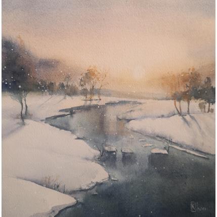 Gemälde River winter von Lida Khomykova | Gemälde Figurativ Aquarell