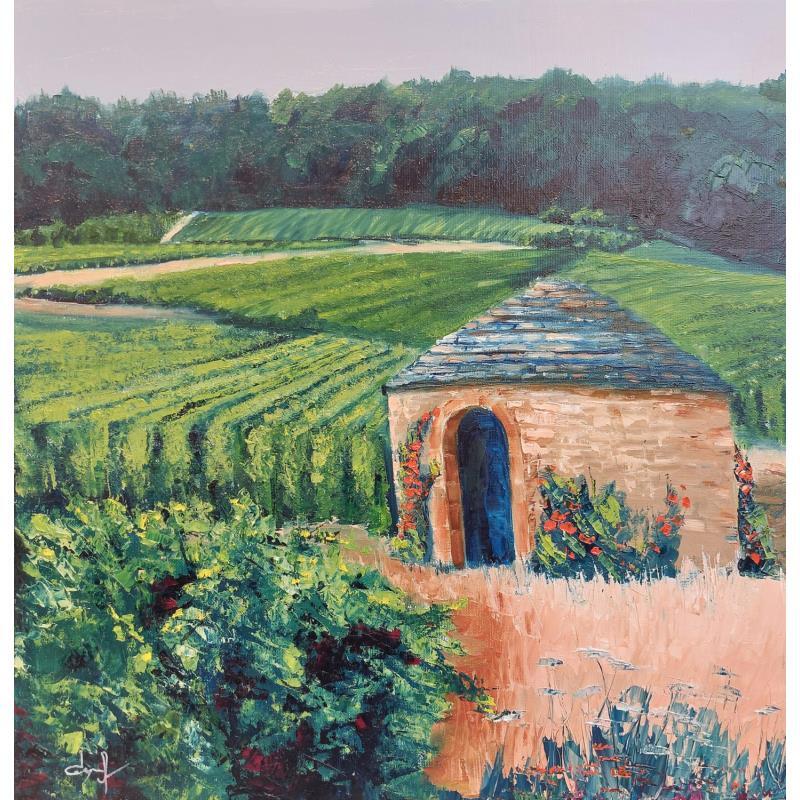 Peinture Cadole dans les vignes de Bourgogne par Degabriel Véronique | Tableau Figuratif Huile Paysages