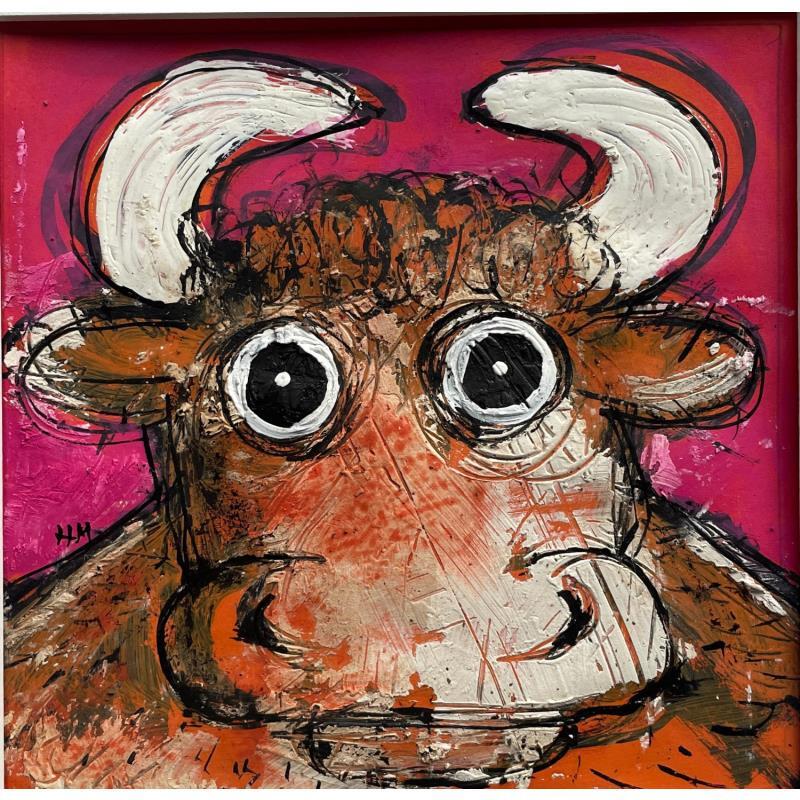 Painting Pink Bull by Maury Hervé | Painting Raw art Ink, Posca, Sand Animals
