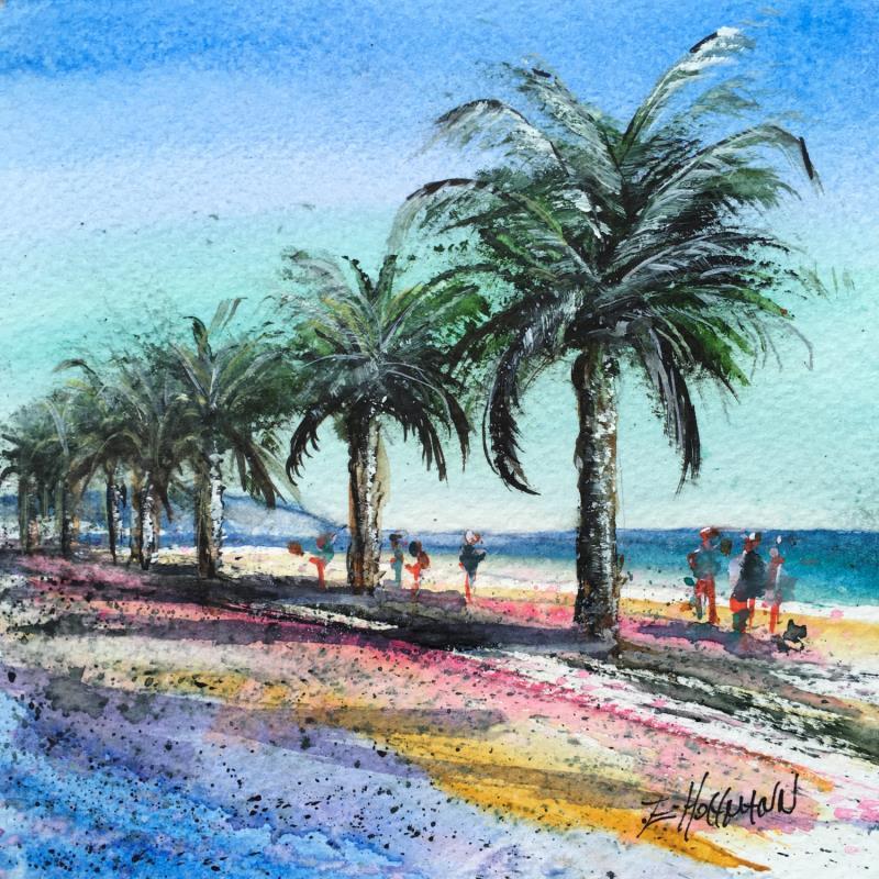 Peinture Promenade de Palmiers à Nice par Hoffmann Elisabeth | Tableau Figuratif Urbain Aquarelle