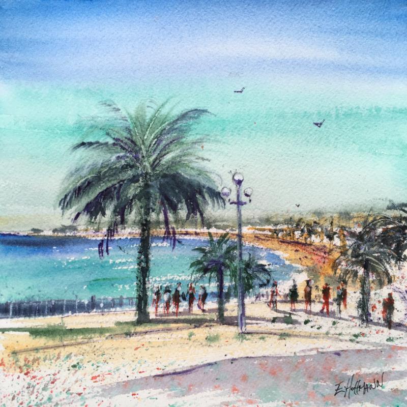 Peinture Nice sous les palmiers  par Hoffmann Elisabeth | Tableau Figuratif Urbain Aquarelle