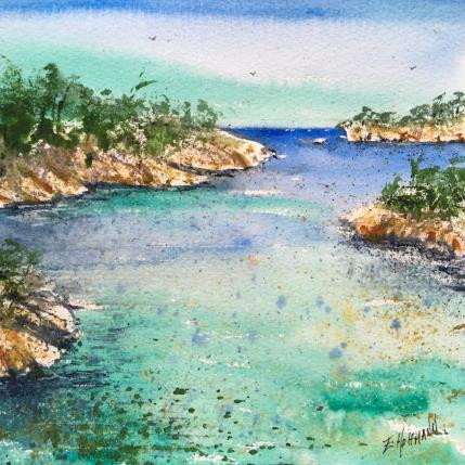 Painting Paisible calanque  by Hoffmann Elisabeth | Painting Figurative Watercolor Marine, Pop icons