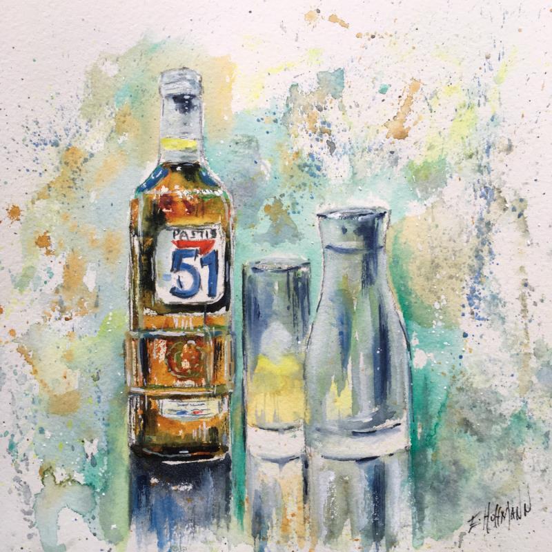 Painting Un pastis?  by Hoffmann Elisabeth | Painting Figurative Watercolor Life style, Pop icons, Still-life