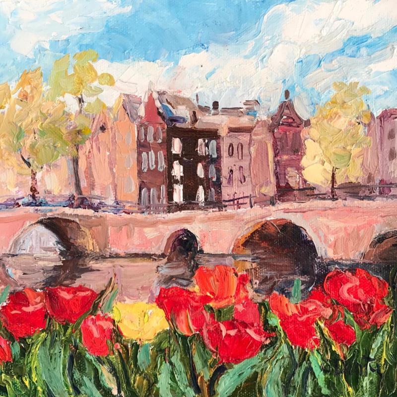 Peinture La saison des tulipes à Amsterdam par Dontu Grigore | Tableau Figuratif Urbain Huile