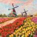 Peinture Les moulins dans les champs des tulipes par Dontu Grigore | Tableau Figuratif Urbain Huile