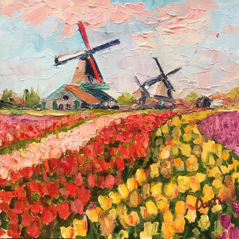 Painting Les moulins dans les champs des tulipes by Dontu Grigore | Painting Figurative Urban Oil
