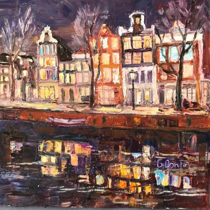 Peinture Le spectre lumineux d'Amsterdam la nuit  par Dontu Grigore | Tableau Figuratif Huile Urbain