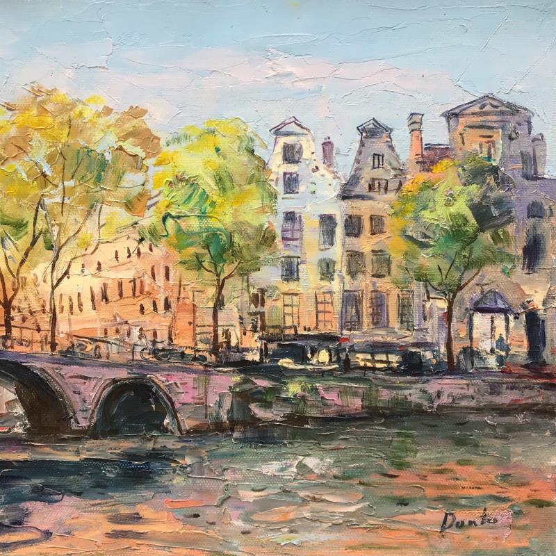 Peinture Le vieux cartier d’Amsterdam par Dontu Grigore | Tableau Figuratif Urbain Huile