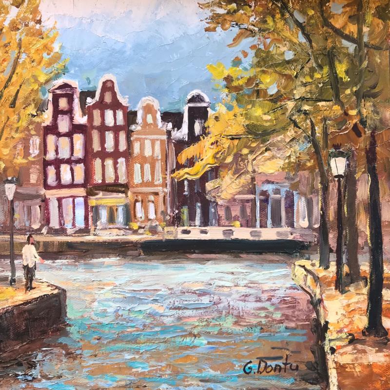 Painting L’automne dorée à Amsterdam  by Dontu Grigore | Painting Figurative Urban Oil