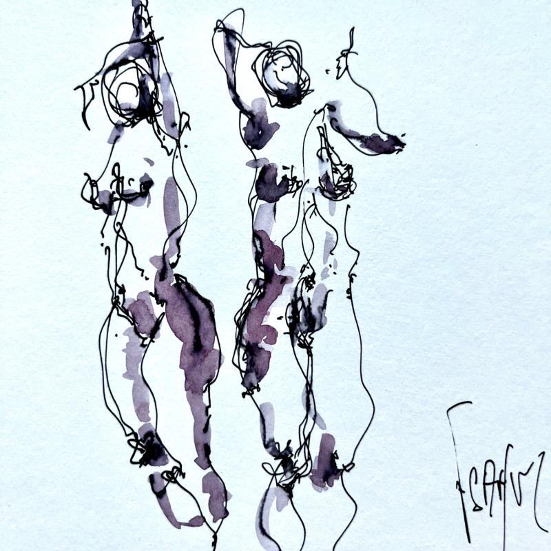Painting Laura by Sahuc François | Painting Figurative Nude Minimalist Watercolor Ink