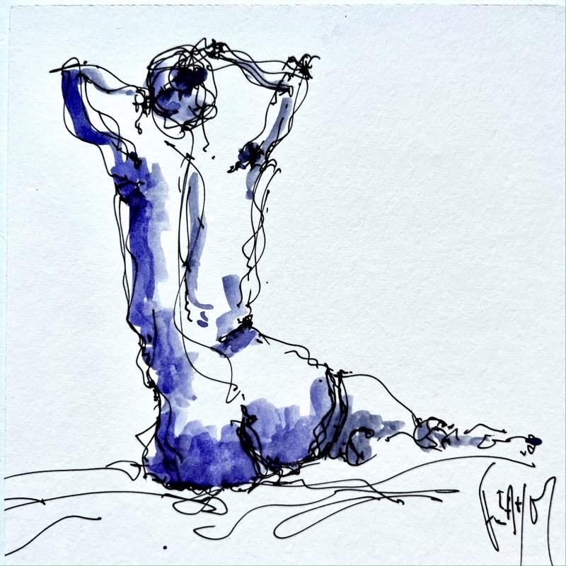 Painting Diane by Sahuc François | Painting Figurative Nude Minimalist Watercolor Ink