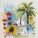 Gemälde Les voiles blanches von Colombo Cécile | Gemälde Naive Kunst Marine Natur Alltagsszenen Aquarell Acryl Collage Tinte Pastell