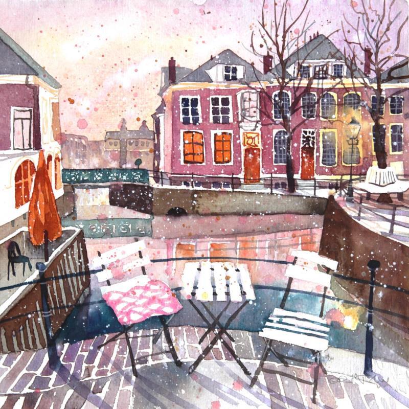 Painting NO.  23220 THE HAGUE  SMIDSWATER EVENING by Thurnherr Edith | Painting Naive art Watercolor Urban