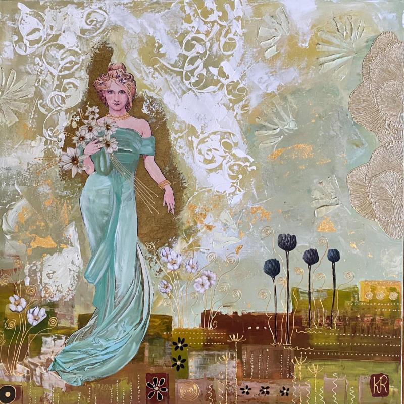 Peinture The wonderful garden  par Romanelli Karine | Tableau Figuratif Paysages Scènes de vie Acrylique Collage Posca Pastel Feuille d'or Papier