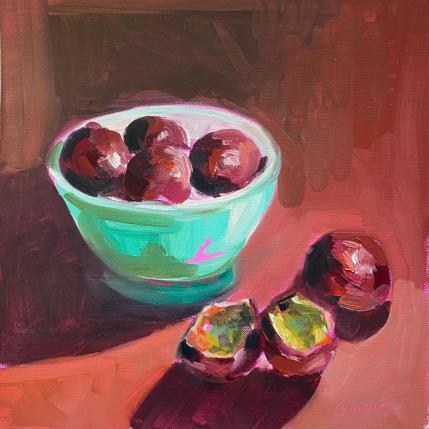 Painting fruits de la passion dans un bol vert by Morales Géraldine | Painting Figurative Oil Still-life