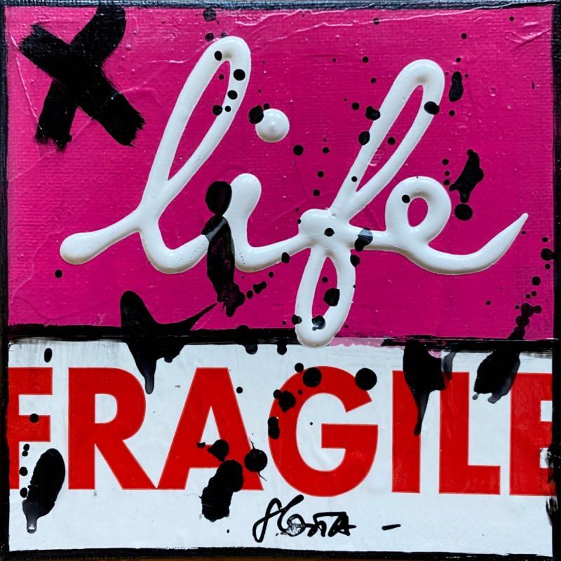 Peinture Fragile life (rose) par Costa Sophie | Tableau Pop-art Acrylique, Collage, Upcycling Société
