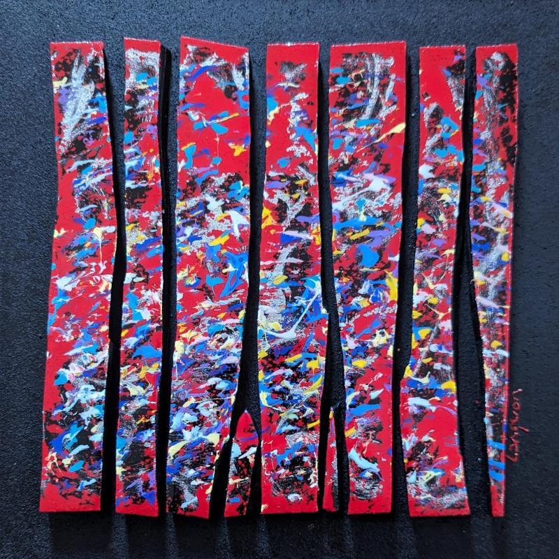 Peinture bc9 touche argent multi rouge par Langeron Luc | Tableau Matiérisme Bois Acrylique Résine
