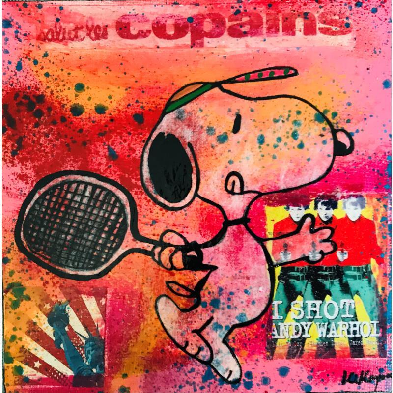 Painting Snoopy tennis  by Kikayou | Painting Pop-art Pop icons Graffiti Acrylic Gluing