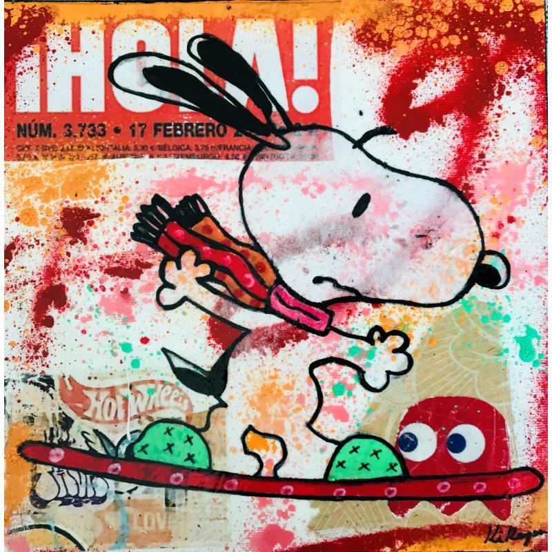 Painting Snoopy Snow board by Kikayou | Painting Pop-art Pop icons Graffiti Acrylic Gluing